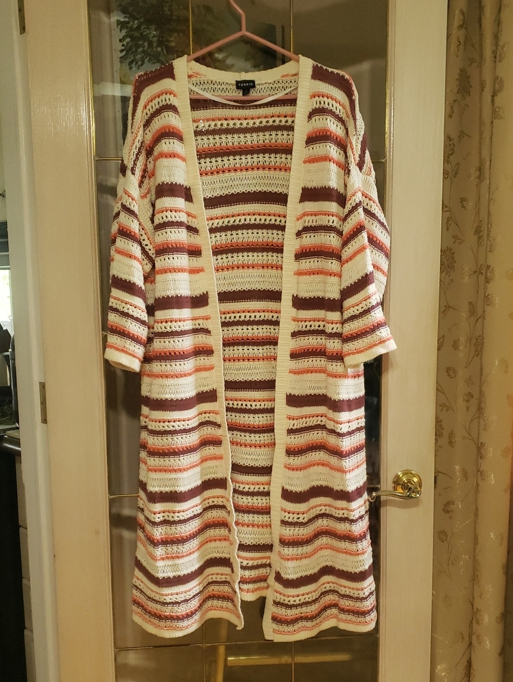 Torrid Cotton Kimono 3/4 Sleeve Cardigan Multi Stripes Size 2  #D89837.